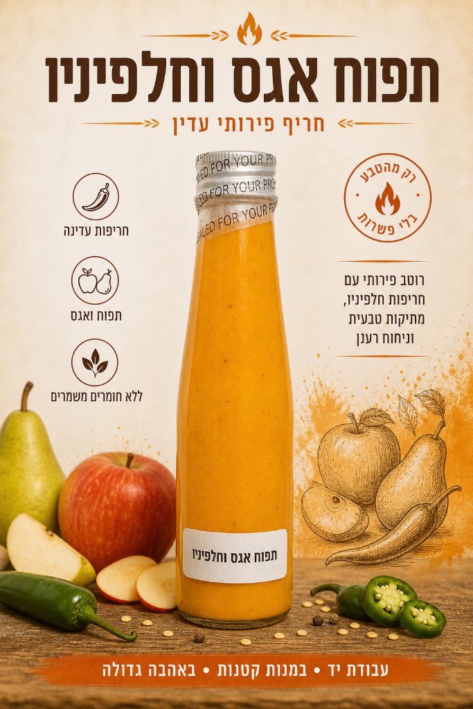 תפוח אגס וחלפיניו רוטב פירותי עדין בבקבוק עם מדבקה פשוטה